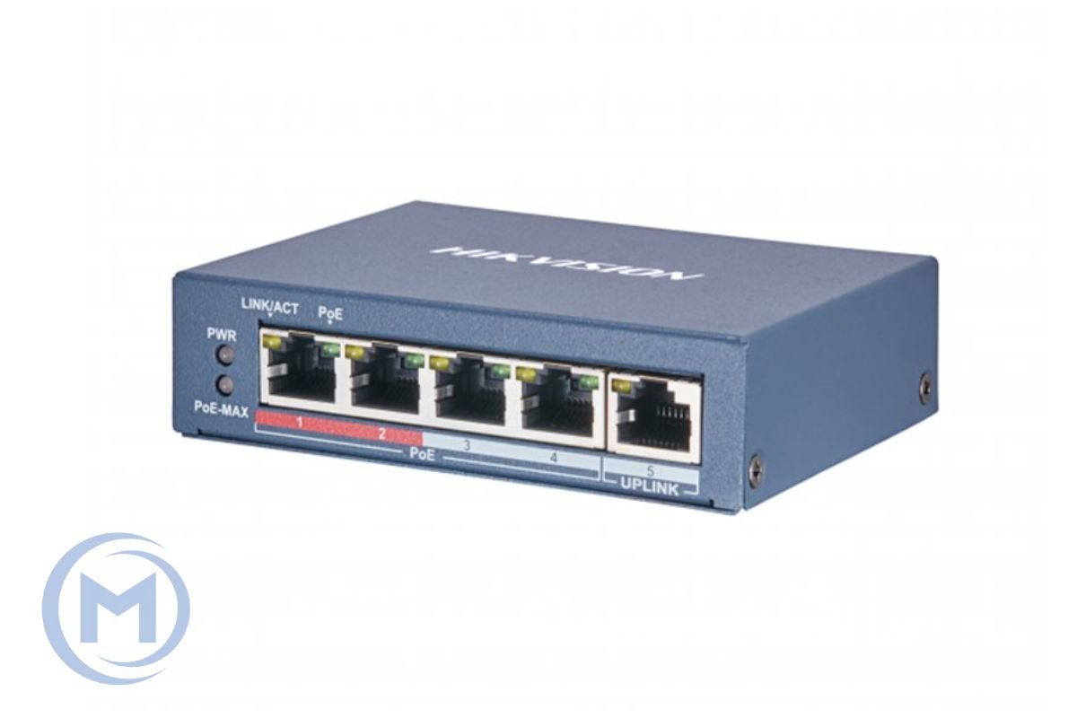 HUB Switch HIKVISION DS-3E0505P-E/M(B) 4x10/100/1000Mbps PoE,1x1000Mbpc,PoE budget:45W Metal