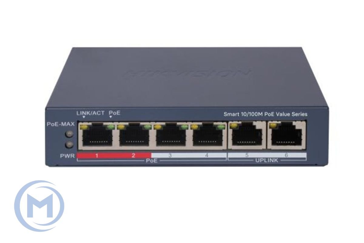 HUB Switch HIKVISION DS-3E1106P-EI/M(STD) SMART 4x10/100Mbps PoE,2x100Mbpc,PoE budget:60W Metal