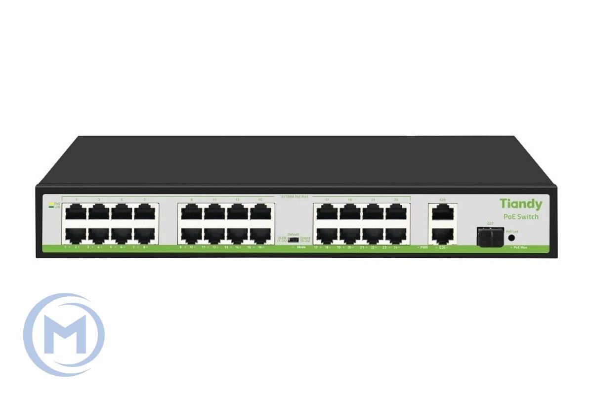 HUB Switch TIANDY TC-P3S027 Spec:H/2421/AT/260 24x10/100MbpsPoE,2x1000Mbpc,1SFP,PoE budget:260W