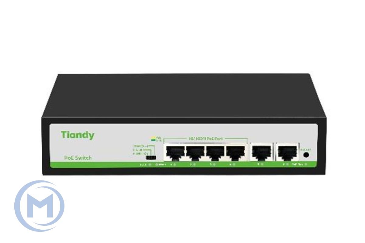 HUB Switch TIANDY TC-P3S06 Spec:F/0420/AT/55  4x10/100Mbps PoE,2x100Mbpc,PoE budget:55W Metal