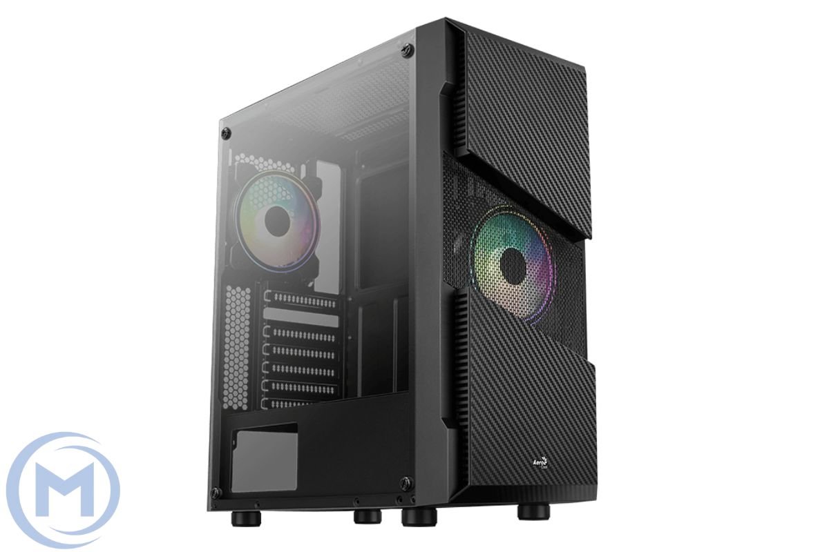 Корпус Aerocool Menace Saturn RGB-G-BK-v1, ATX/Micro/ATX, USB2*3.0,HD-Audio+Mic, Кулер 2*12см RGB, Высота CPU кулера до 157мм, Длина VGA до 317мм, 2*3.5"/3*2.5", 205x457x392мм, Без Б/П, Чёрный