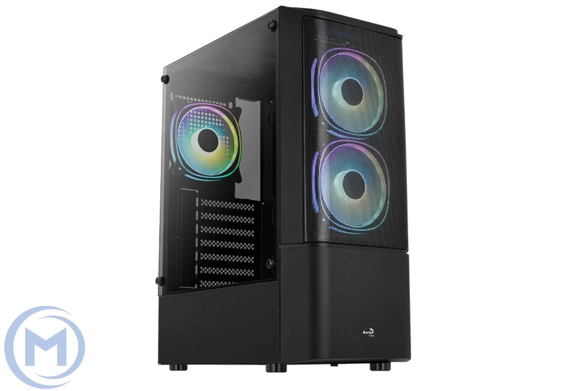 Корпус Aerocool Quantum Mesh-G-BK-v2 v3 ATX/MicroATX/miniITX,USB2*3.0/1*2.0,Audio+Mic,Кулер 3*12см,FRGB,CPU кулера до 158мм,VGA до 297мм(без радиатора),Окно из закаленного,200x440x300мм,Без Б/П,Чёрный