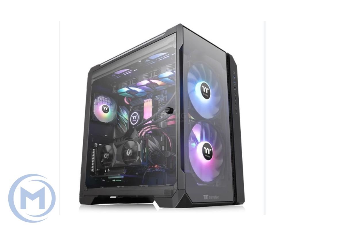 Корпус Thermaltake View 51 TG CA-1Q6-00M1WN-00 Micro ATX/Mini ITX USB2x3.0+2.0x2+1xTypeC, HD-Audio, Куллер 1x120мм+ 2x200мм ARGB, Высота CPU куллера до 175мм, VGA до 300мм, 550x315x525мм, Без Б/П, Черный