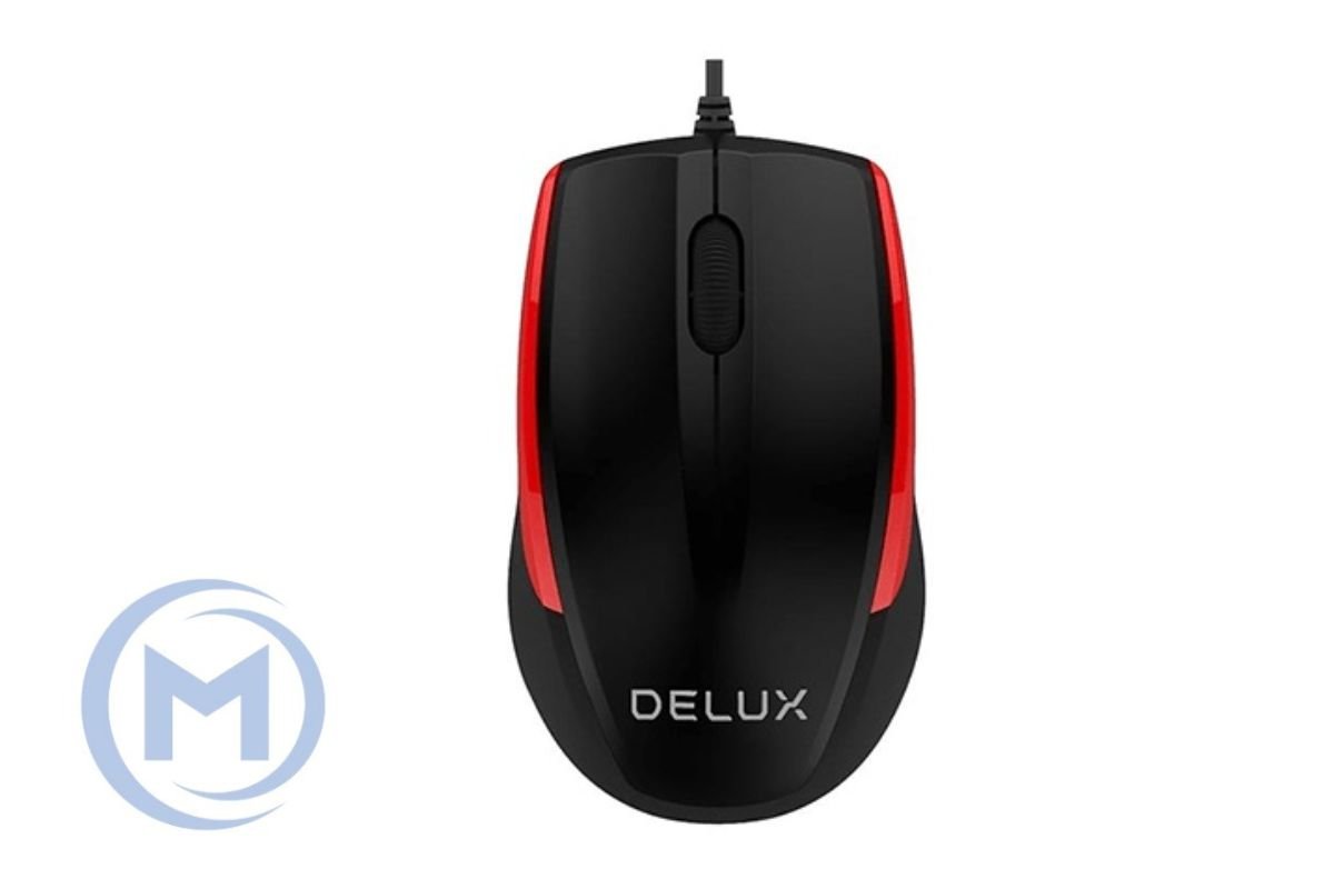 Delux M321BU Optical black/red color mouse,USB cable,1600mm with 1000 DPI