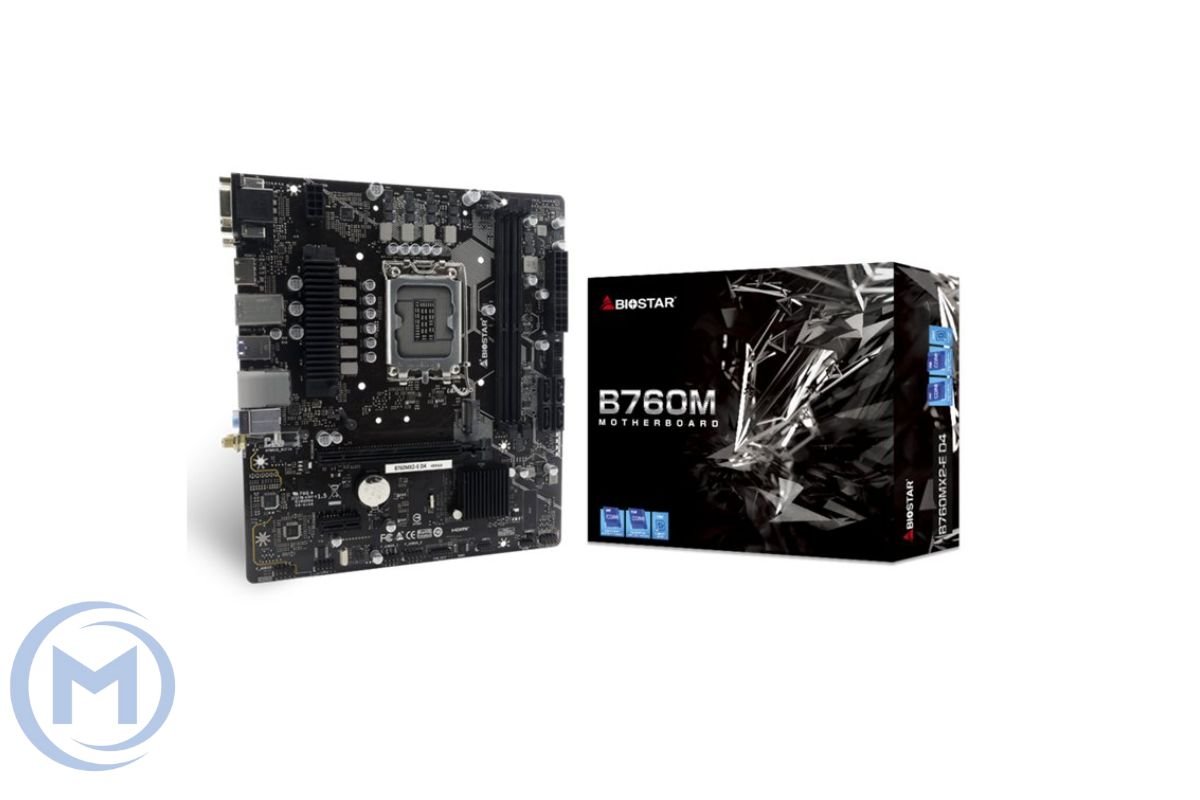 Матплата Biostar B760MX2-E, LGA1700, Intel B760, 2xDDR5 PC48000, 1xPCI-E16X, 1xPCI-E1x, Sound8Ch, GBLAN, 4SATA+M.2, RAID, mATX, 4USB3.2+8USB2.0, VGA, HDMI, DVI, WiFi slot