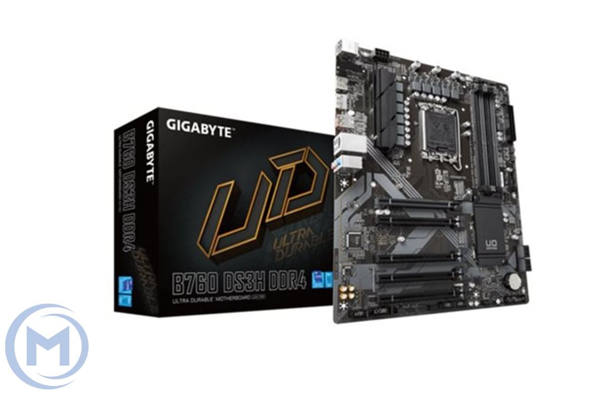 Матплата Gigabyte B760 DS3H, LGA1700, Intel B760, 4xDDR5 PC60800, 5xPCI-E 3.0x16, Sound8Ch, GLAN, 4SATA+2M.2, RAID, ATX, 5USB3.2+8USB2.0, HDMI, DP