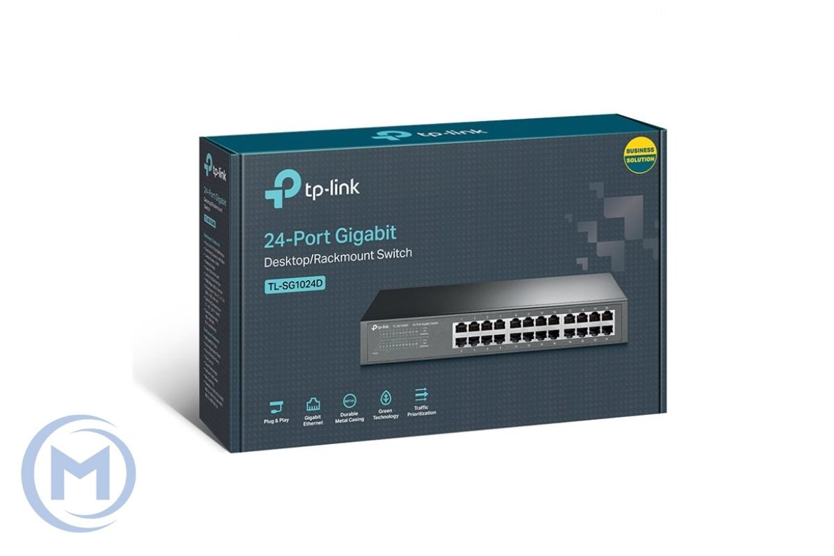 Сетевой коммутатор TP-LINK TL-SG1024D, 24-Port Gigabit Switch, 24 Gigabit RJ45 Ports, 1U 13-inch Rack-mountable Steel Case