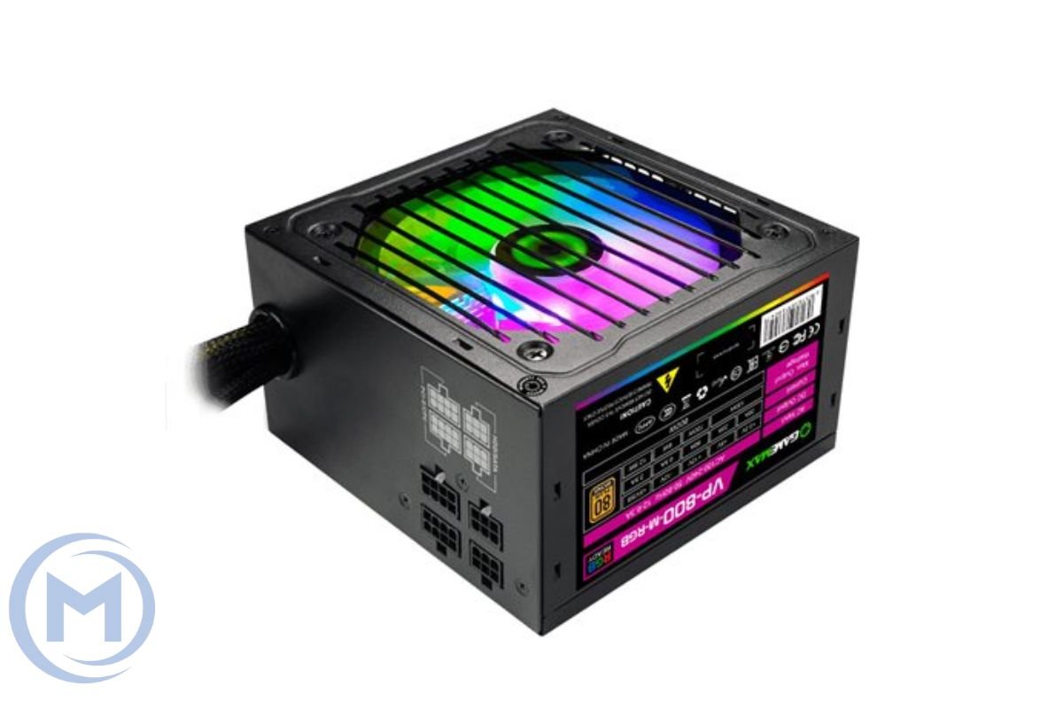 Блок питания Gamemax VP 800W RGB M, 212907000011, 800W, ATX, 80 Plus Bronze, APFC, 20+4 pin, 4+4pin, 6*Sata, 3*Molex, 2*PCI-E 6+2 pin, Вентилятор 12 см, Подсветка RGB, Кабель питания, Чёрный