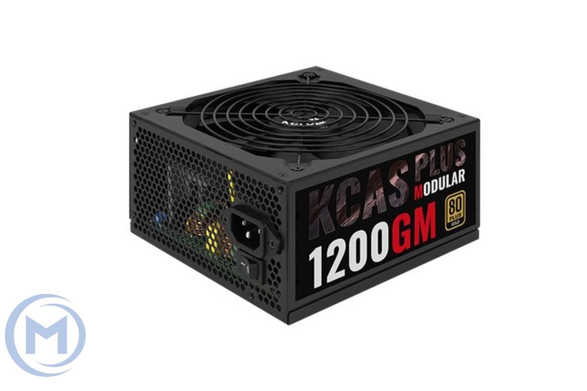 Блок питания Aerocool KCAS PLUS 1200GM, 1200W, ATX, Gold, APFC, 20+4 pin, 8pin, 4+4pin, 10*Sata, 6*Molex, 6*PCI-E 6+2 pin, Модульный, Вентилятор 14см, Кабель питания, Чёрный