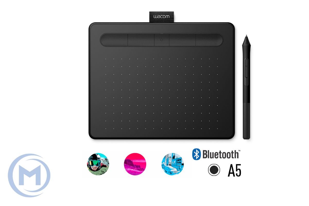 Графический планшет Wacom Intuos Medium Bluetooth (CTL-6100WLK-N), Разрешение 2540 lpi, Чувствительность к нажатию 4096, 4 программируемые клавиши, 2 клавиши на пере, Размер планшета 264*200*8,8 мм, Чёрный											